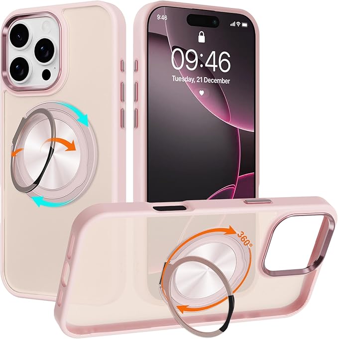 ZIYE Baby Pink Case for iPhone 16 Pro Max Case with Stand [Compatible with MagSafe] Slim Heavy Duty Protection Military Grade Shockproof Magnetic Cover with 360 Rotatable Ring Kickstand for Women Men