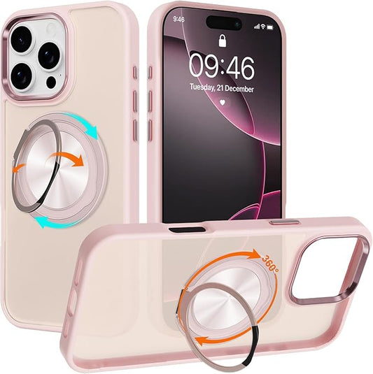 ZIYE Baby Pink Case for iPhone 16 Pro Max Case with Stand [Compatible with MagSafe] Slim Heavy Duty Protection Military Grade Shockproof Magnetic Cover with 360 Rotatable Ring Kickstand for Women Men