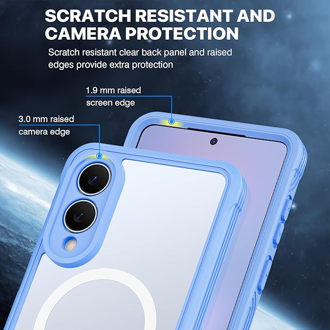 CENHUFO Magnetic for Samsung Galaxy S25 Edge Case, Full Body Phone Case with Built-in 9H Tempered Glass Privacy Screen Protector and Camera Lens Protector, Shockproof Clear Cover Bumper - Light Blue