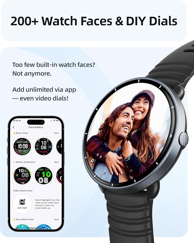 Parsonver Swimming Smart Watch, 5ATM Waterproof for Pool & Open Water, Built-in GPS & Compass, AMOLED Screen Fitness Tracker with 100+ Sports Modes, Heart Rate & Sleep Monitor, AI Swim Analysis, Black