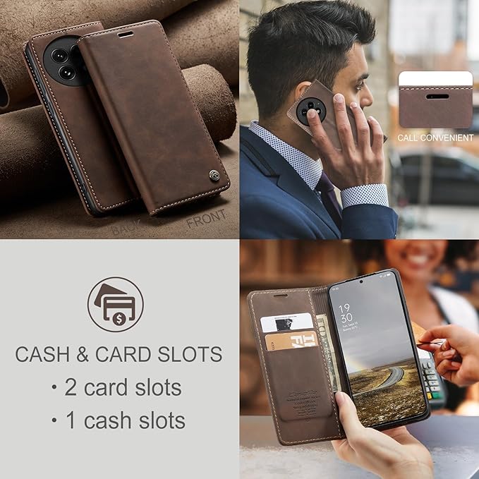for OnePlus 13 Case, Flip Wallet Leather Case with Card Holder Magnetic Closure Shockproof Kickstand Protective Phone Cases Cover for OnePlus 13, Coffee