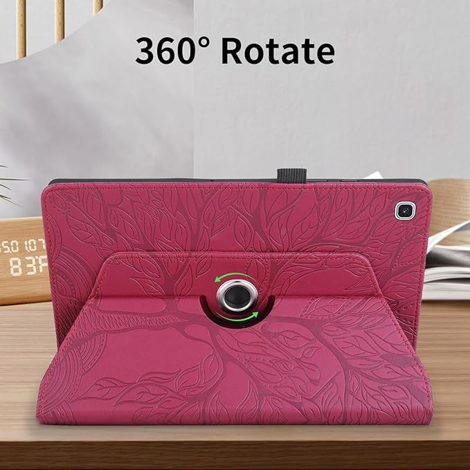 Rotating Case for Samsung Galaxy Tab A7 10.4'' 2022/2020 PU Leather Protective Cover Lightweight Flip Stand with Card Holder for Galaxy Tablet Model T500/T503/T505/T507-Red