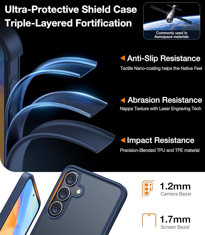 TORRAS Shockproof for Samsung Galaxy S25 Plus Case, 12FT Military-Grade Protection, Slim Case for Samsung S25 Plus Case, Matte Translucent Blue, Thin, Guardian Series
