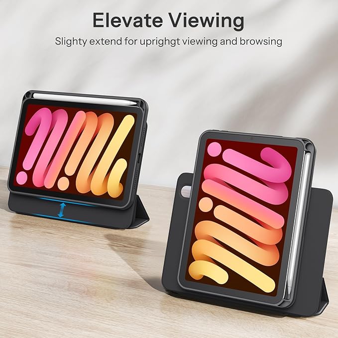 SPARIN Case for iPad mini 7 A17 Pro 2024/iPad Mini 6 2021 8.3 Inch, Detachable Magnetic Cover, Portrait/Landscape Stand with Pencil Holder, Support Auto Wake/Sleep (Black)