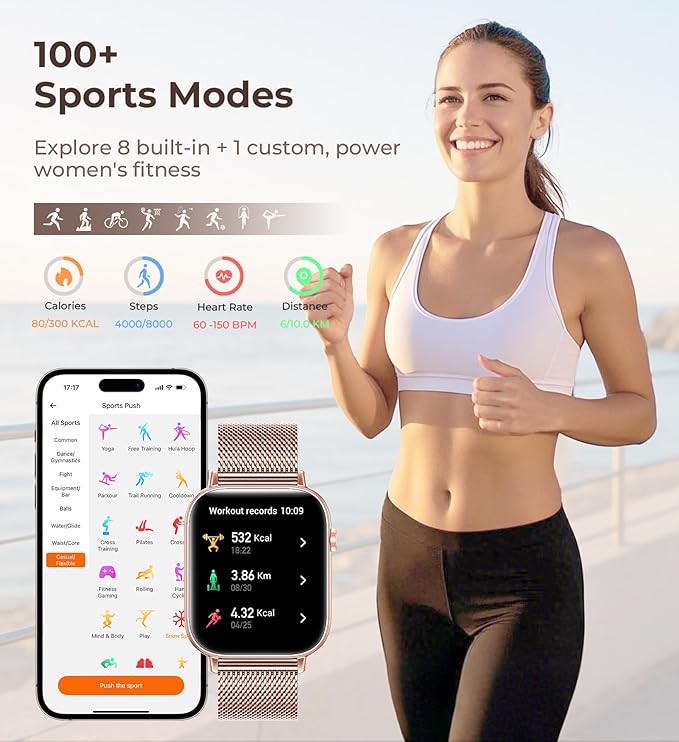 Iaret Smart Watch for Women, 1.83" HD Fitness Tracker with 4 Bands, Answer/Make Calls, Heart Rate/Sleep/SpO2/Step Tracking, 100+ Sport Modes, Android/iPhone Compatible Gift (Rose Gold)