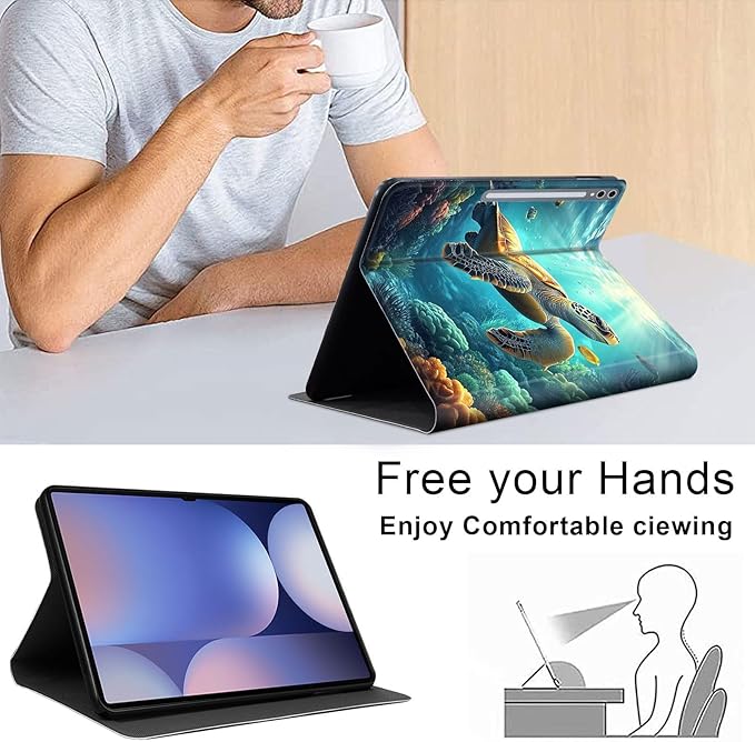 Case for Samsung Galaxy Tab S10 Ultra/Galaxy Tab S9/S8 Ultra 14.6-Inch, Slim PU Leather Stand Cover with Auto Wake/Sleep, Multi-Angle Viewing & Shockproof, Sea Turtle