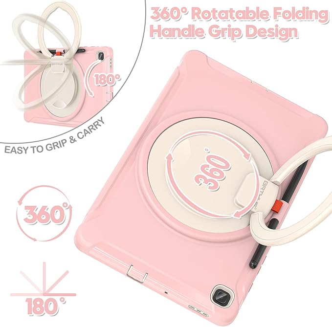 BATYUE Case for Samsung Galaxy Tab S6 Lite 10.4 Inch 2024/2022/2020 (SM-P610/P613/P615/P619/P620/P625/P627), Protective Rugged Cover with Stand, for Kids, Boys, Girls, Cheery Pink