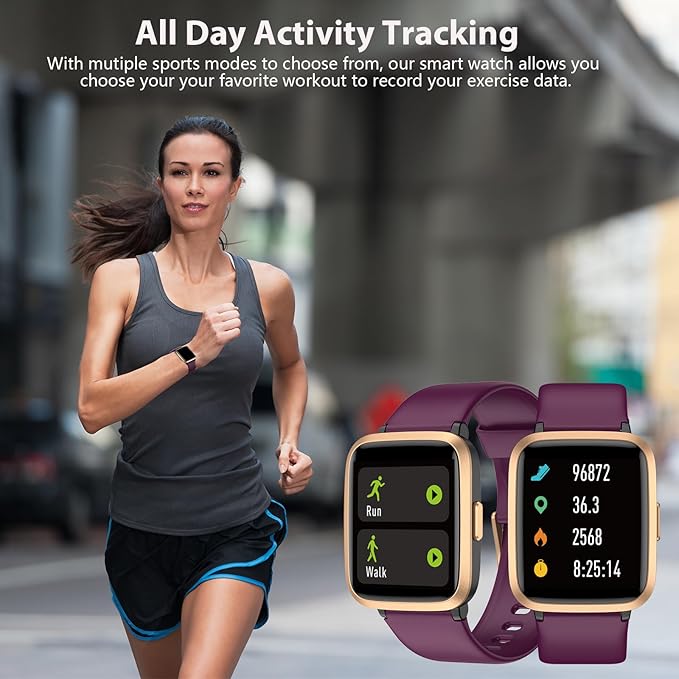 Fitness Tracker, Fitness Watch with Blood Oxygen, Blood Pressure & Heart Rate Monitor, Steps Calories Counter, Sleep Monitor, Pedometer 50 Meters Waterproof, Smart Watch for Android iPhones