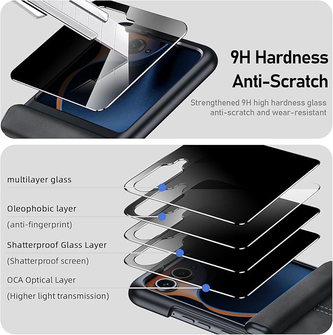 for Motorola Razr 2025 Case/Razr 2024 Case, Built-in Privacy Screen Protector & Hinge Protection & Ultra Thin PU Leather PC Shockproof Phone Cover Smartphone Case for Moto Razr 2025/2024 (Black)