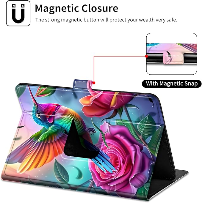 for Lenovo Tab M9 Case,9 inch Tablet Cover, Magnetic Closure Travel Portable Protective Case with 360 Degree Rotating Stand for Lenovo Tab M9 TB-310FU 2023-Colorful Hummingbirds