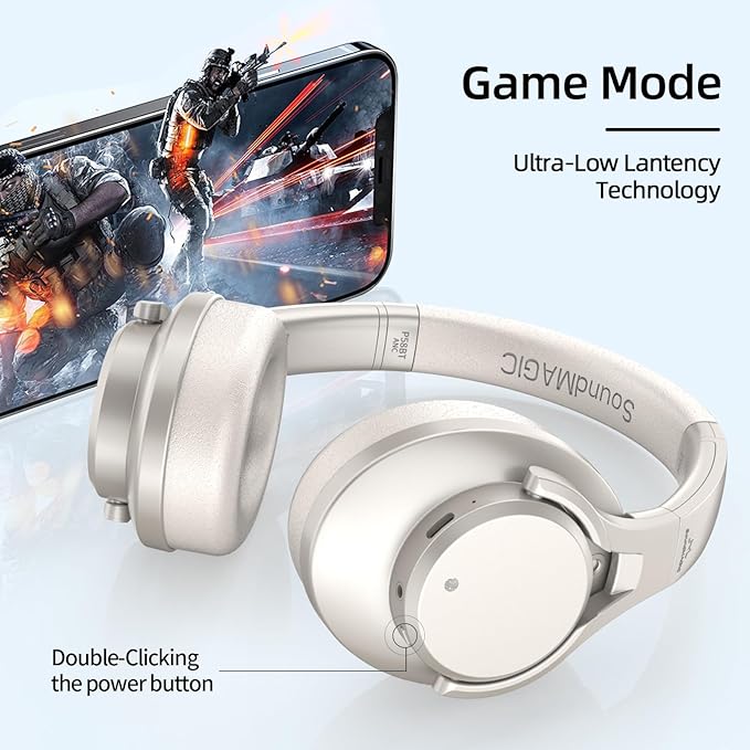 SoundMAGIC P58BT ANC - Over Ear Hybrid Active Noise Cancelling Bluetooth Headphones - Silver