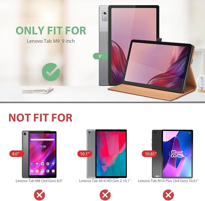 Case for Lenovo Tab M9 9 Inch 2023 (TB-310FU)/ Nook 9" Lenovo Tablet (2024) - PU Leather Business Folio Protective Cover with Hand Strap and Pocket, Gray