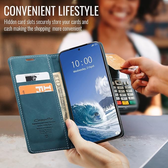 for Xiaomi 14T Case, Flip Wallet Leather Case with Card Holder Magnetic Closure Shockproof Kickstand Protective Phone Cases Cover for Xiaomi mi 14T, Blue-Green