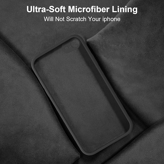 Vooii for iPhone SE Case 2022/3rd/2020,iPhone 8/7 Case, Upgraded Liquid Silicone with [Flat Edges] [Camera Protection] [Soft Anti-Scratch Microfiber Lining] Phone Case for iPhone SE - Black