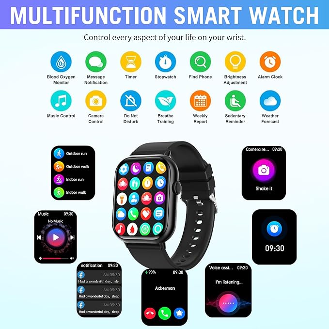 Smart Watches for Men Women (Answer/Make Call), 2.01" HD Screen Fitness Tracker Watch with Blood Pressure/Heart Rate/Sleep Monitor, Smart Watch for Android iOS Phones, IP67 Waterproof Sport Watch