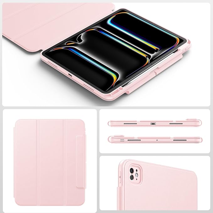 SPARIN Case for iPad Pro 13 inch 2024-M4 with Pencil Holder, Detachable Magnetic Hybrid Protective Cover, Portrait/Landscape Stand, Durable Protection, Auto Wake/Sleep -Pink