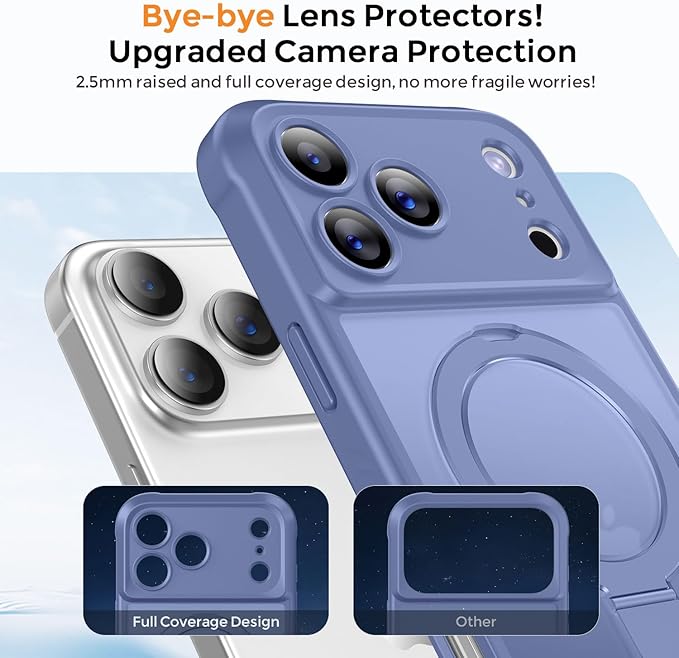 MOCCA Compatible with iPhone 17 Pro Max Case with Magnetic Invisible Stand [Full Camera Protection] [Compatible with Magsafe] Military Drop Shockproof Translucent Matte Phone Case Cover,Lavender Grey