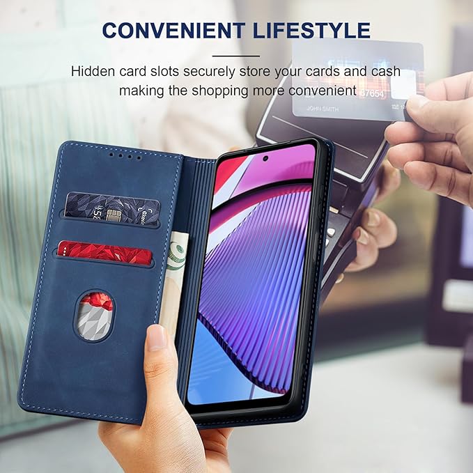 Jasonyu Flip Wallet Case for Moto G Power (2023),Leather Magnetic Folio Cover with Card Holder,Kickstand - TPU Shockproof Durable Protective Phone Case,Blue