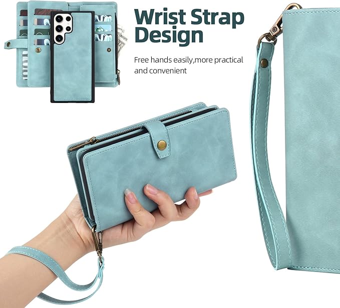 TwoHead for Samsung Galaxy S23 Ultra Wallet Case with Card Holder, PU Leather Detachable Magnetic Phone Case for S23 Ultra 6.8 in(Dream Blue)