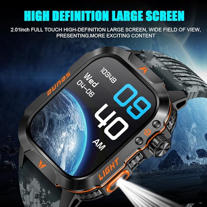 QTLLBT Men's Military Smart Watch HD Compass Altimeter Barometer Fitness Tracker Sports Watch Pedometer Mountaineering Watch Sleep Monitoring Function Men's and Women's Watches