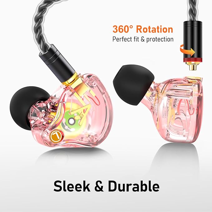 Vibes 202 Wired Earbuds - HiFi in Ear Monitor Headphones – Professional Noise-Isolating Ear Buds - Clear Sound, Deep Bass & Comfort-Fit IEM Earphones - MMCX to 3.5mm, Silver Plated Cord, Carrying Case