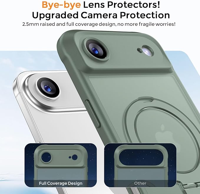 MOCCA Compatible with iPhone Air Case with Magnetic Invisible Stand [Full Camera Protection] [Compatible with Magsafe] Military Drop Shockproof Translucent Matte Phone Case Cover 6.5",Calke Green