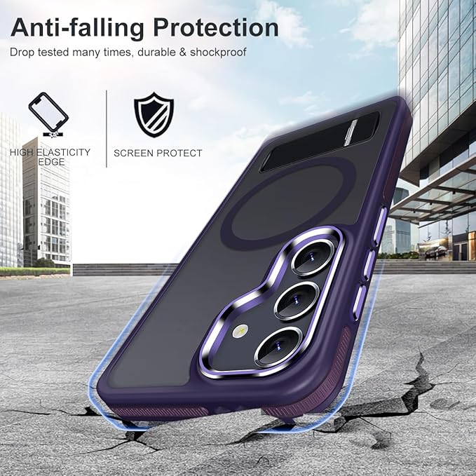 Case for Galaxy S23 FE with 3 Modes Stand, Compatible with Magsafe, Color Hybrid Shockproof Cover Anti-Slip, Matte Translucent PhoneCase for Galaxy S23 FE (Dark Purple)