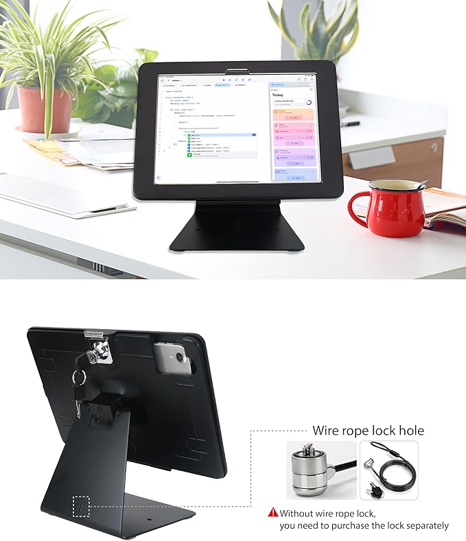 Desktop Anti-Theft Security Stand Holder for 2025 iPad 11" (A16) 11th/ 2022 iPad 10.9" 10th Gen.,with Lock and Key,Flip &360°Rotating Horizontal or Vertical Design(Black)