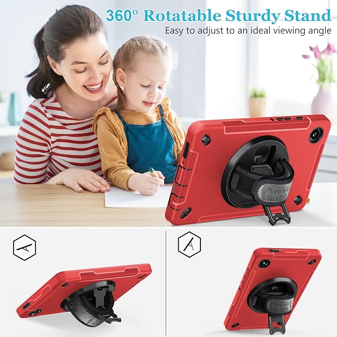 Case for Galaxy Tab A9 Plus 5G 2023: Heavy Duty TPU Cover for Samsung Tablet A9+ 11 Inch with Stand - Handle - Shoulder Strap -S-Pen Holder- Red