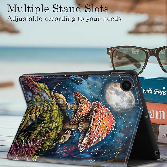 Case for Samsung Galaxy Tab A9+ 11 Inch 2023 Release (SM-X210/X216/X218), Adjustable Stand Auto Wake/Sleep Smart Case for Galaxy Tab A9 Plus Tablet - Moonlit Snails and Mushrooms