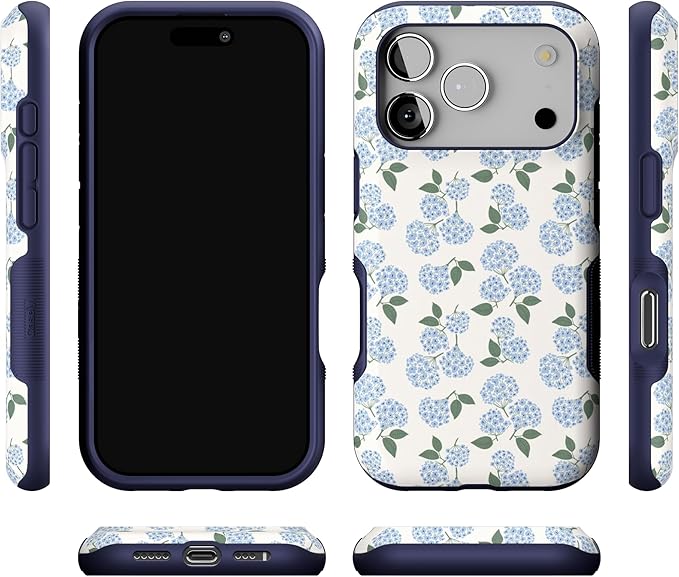 Casely iPhone 17 Pro Case | Nantucket Cottage | Blue Hydrangea | Bold Protective Design | Compatible with MagSafe
