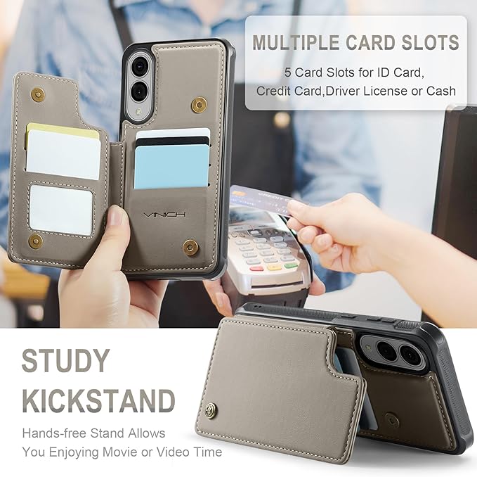 Vinich for Samsung Galaxy S25 Edge Wallet Case with Card Holder, RFID Blocking Credit Slots Kickstand Shockproof Phone Cover for Women Men, Gray