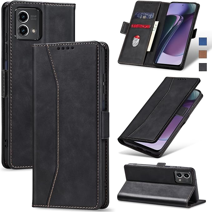 Jasonyu Flip Wallet Case for Moto G Stylus 5G (2023),Leather Magnetic Folio Cover with Card Holder,Kickstand - TPU Shockproof Durable Protective Phone Case,Black