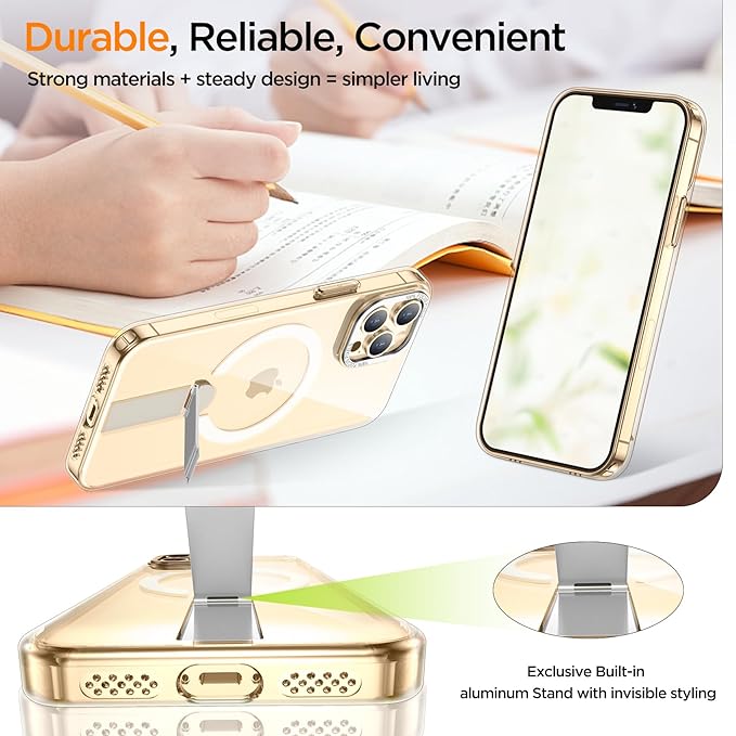 for iPhone 14 Pro Case with Kickstand, Compatible with MagSafe, [Invisible Stand] Anti-Slip Shockproof Military-Grade Protection, Magnetic Phone Case for iPhone 14Pro Cover (Clear)