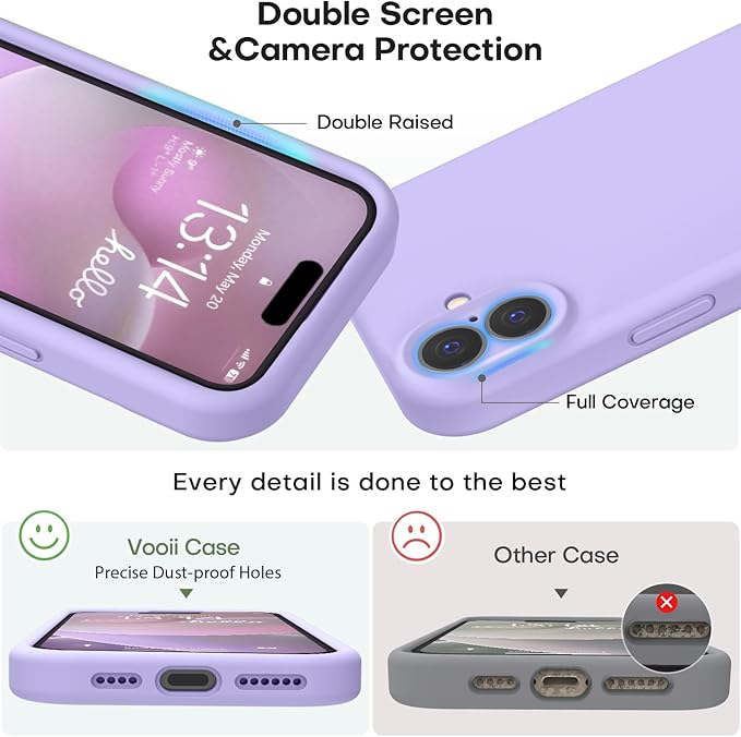 Vooii Compatible with iPhone 16 Case, Liquid Silicone Upgrade [Camera Protection] [Soft Anti-Scratch Microfiber Lining] Shockproof Phone Case for iPhone 16 6.1 inch - Light Purple