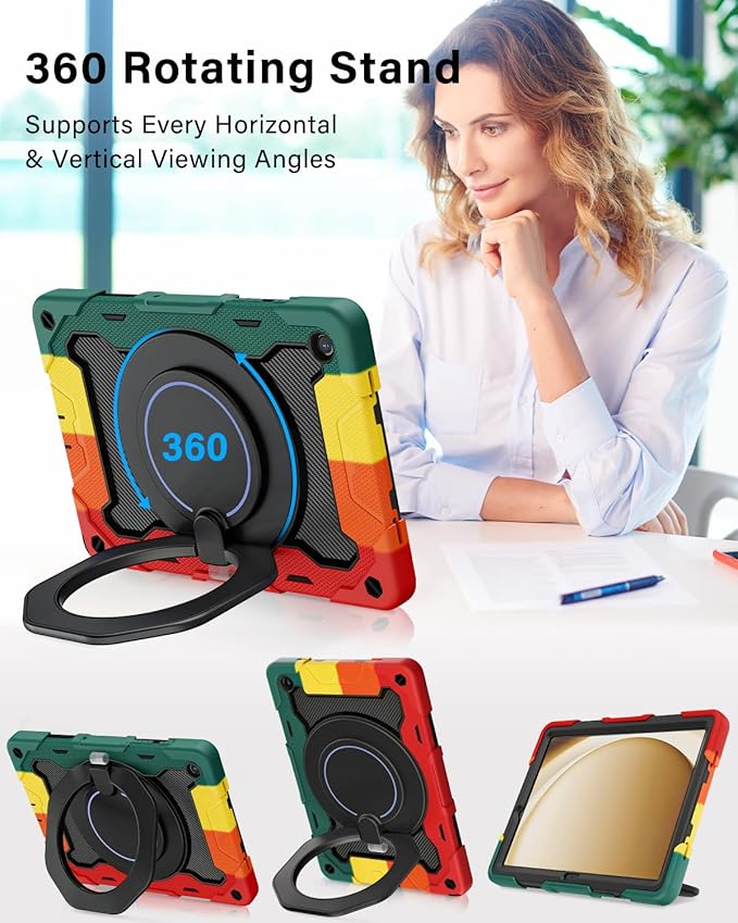 ROISKIN Case for Galaxy Tab A9 Plus 5G/ A9+ 11 Inch with HD Screen Protector & Shoulder Strap,Heavy Duty Military Case for Samsung Galaxy A9 Plus SM-X210/X216/X218 - Rotating Stand for Kids