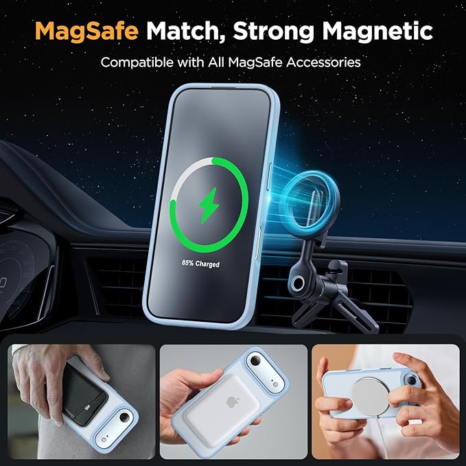 Miracase Magnetic for iPhone Air Case 2025 with Screen Protector(Compatible with MagSafe), Slim Thin Translucent Matte Military-Grade Protected Phone Cover for iPhone 17 Air 6.5" Armbands, Sky Blue