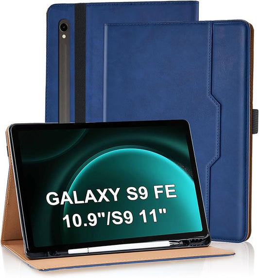 Case for Samsung Galaxy Tab S10 Lite/ S10 FE/ S9 FE 5G 10.9 Inch/Tab S9 11 Inch, PU Leather with Built-in S Pen Holder Magnetic Multi-Angle Stand Cover for Man,Woman,Blue