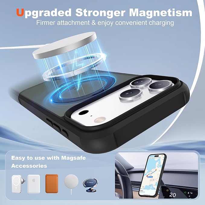 Compatible with iPhone 17 Pro Case with Invisible Magnetic 360°Spin Stand,Military-Grade Shockproof Protection [Compatible with Mag-Safe] Non-Slip Edge Translucent Case (6.3",Black)