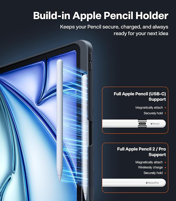 TORRAS Ostand for iPad Pro 11 inch Case 2024 (M4) Ultra Stable Stand, Multiple Adjustable Viewing Angles, Slim Protective Kickstand Cover, Translucent iPad 11 Pro Case with Pencil Holder, Black