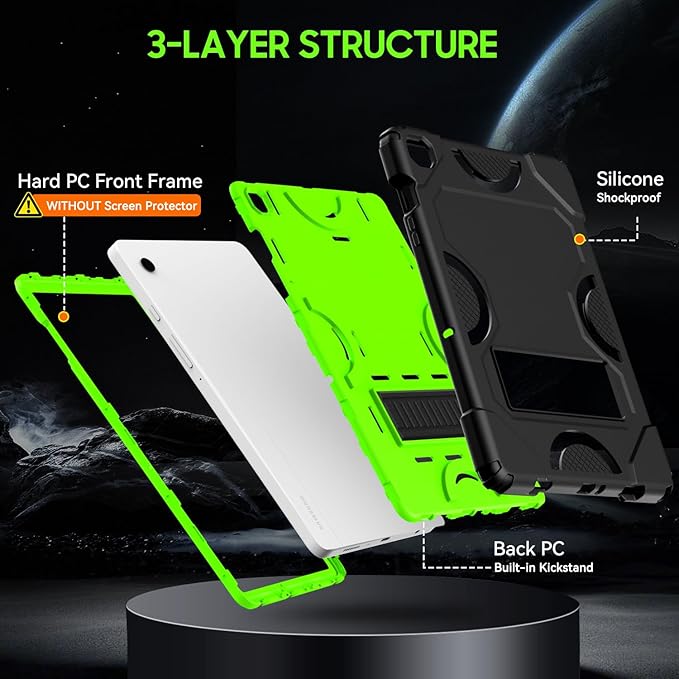 Case for Samsung Galaxy Tab A9+ 11 Inch 2023 Model (X210/X216/X218), Heavy Duty Shockproof Rugged Protective Case for Galaxy Tab A9 Plus Tablet (Black+Green+Black)