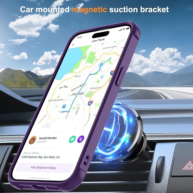 Magnetic Compatible with iPhone 14 Pro Case with Stand [Military Grade Drop Tested][Compatible with Magnet] Ring Translucent Slim Hard Back Soft Edge, Purple