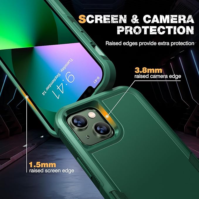 Diaclara Designed for iPhone 13 Case, [with Privacy Screen Protector] [Anti Spy] [Military Grade Drop Protection] Heavy Duty Full-Body Shockproof Phone Case, Green