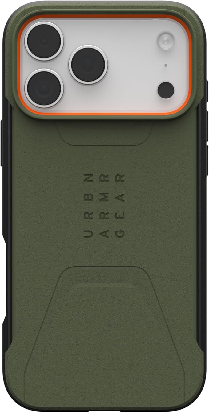 URBAN ARMOR GEAR UAG Designed for iPhone 17 Pro Max Case Civilian - Compatible with MagSafe Military Grade Protective Cover, Olive/Orange
