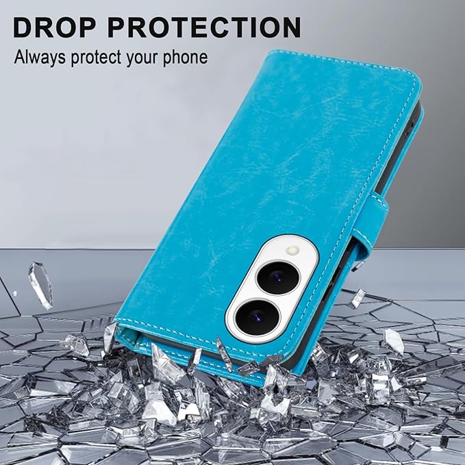 MONASAY Wallet Case Fit for Samsung Galaxy S25 Edge 5G，[Lens & Glass Screen Protector] [RFID Blocking] Flip Folio Leather Cell Phone Cover with Credit Card Holder, 6.7 inch, Light Blue