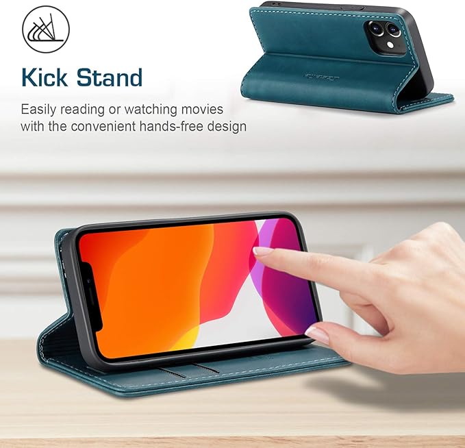 for iPhone 12 Mini Case 5.4", Flip Wallet Leather Case with Card Holder Magnetic Closure Shockproof Kickstand Protective Phone Cases Cover for iPhone 12 Mini,Blue-Green