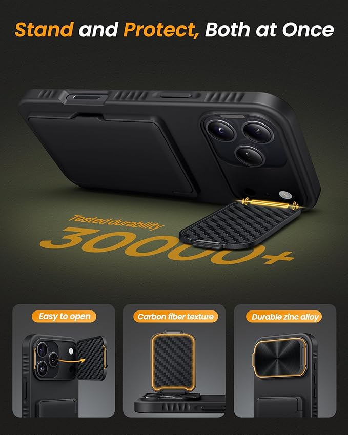 for iPhone 17 Pro Max Case Wallet, Built-in Stand & Card Holder & Camera Cover, Rugged Military Grade Protection Heavy Duty Hard Protective Phone Cover Case for iPhone 17 Pro Max 2025, Black