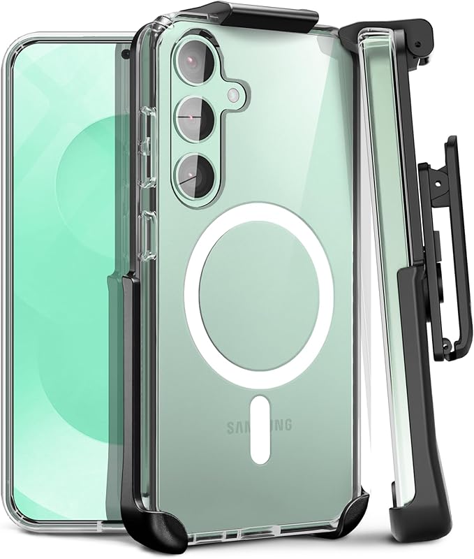 MOTIVE Designed for Samsung Galaxy s25 Plus Case with Belt Clip, Clear Case Magnetic Compatible with MagSafe, Slim Cover, Drop Tested s25 Plus Holster Case 6.7” | Clear [Fits s24 Plus]