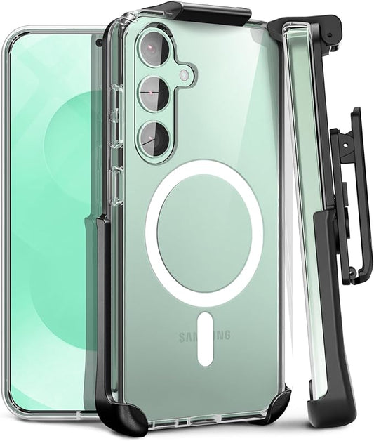 MOTIVE Designed for Samsung Galaxy s25 Plus Case with Belt Clip, Clear Case Magnetic Compatible with MagSafe, Slim Cover, Drop Tested s25 Plus Holster Case 6.7” | Clear [Fits s24 Plus]