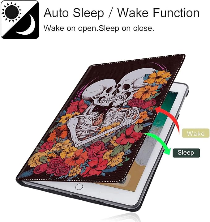 Case for Galaxy Tab A9 Plus ， Auto Sleep/Wake Multi-Angle Viewing Slim Folio Stand Cover for Samsung Galaxy Tab A9+/A9 Plus 11 Inch 2023 (SM-X210/X216/X218), Skeletons Kissing Rose Romantic